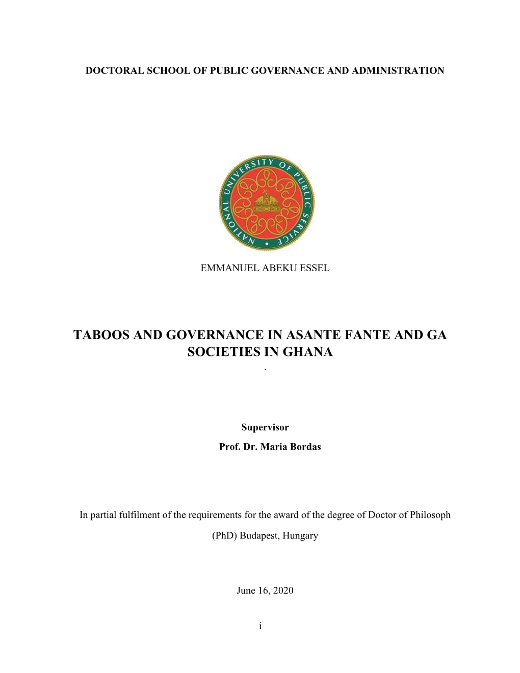 Taboos and Governance in Asante Fante and Ga Societies in Ghana