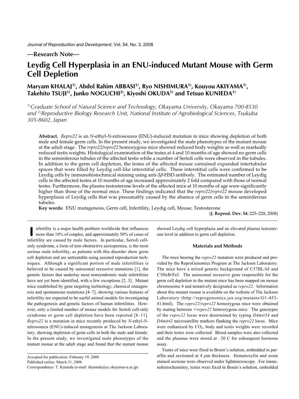 Leydig Cell Hyperplasia in an ENU-Induced Mutant Mouse With