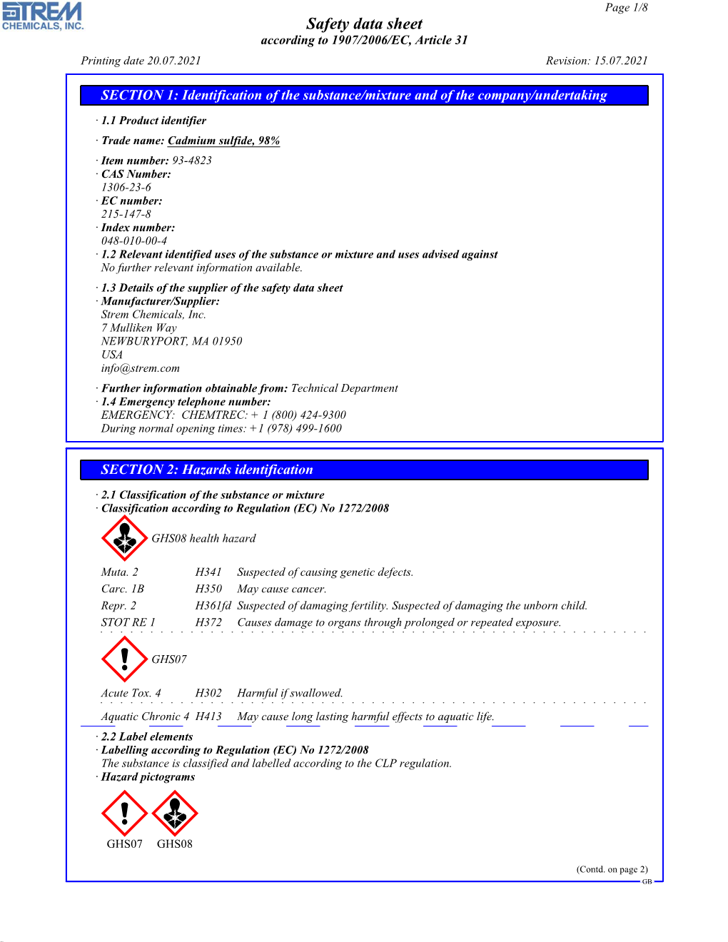 Data Sheet According to 1907/2006/EC, Article 31 Printing Date 20.07.2021 Revision: 15.07.2021