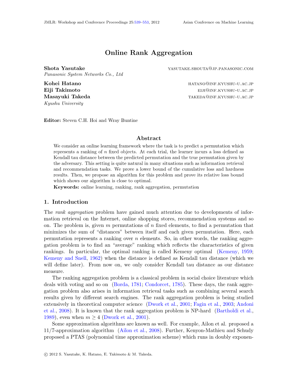 Online Rank Aggregation