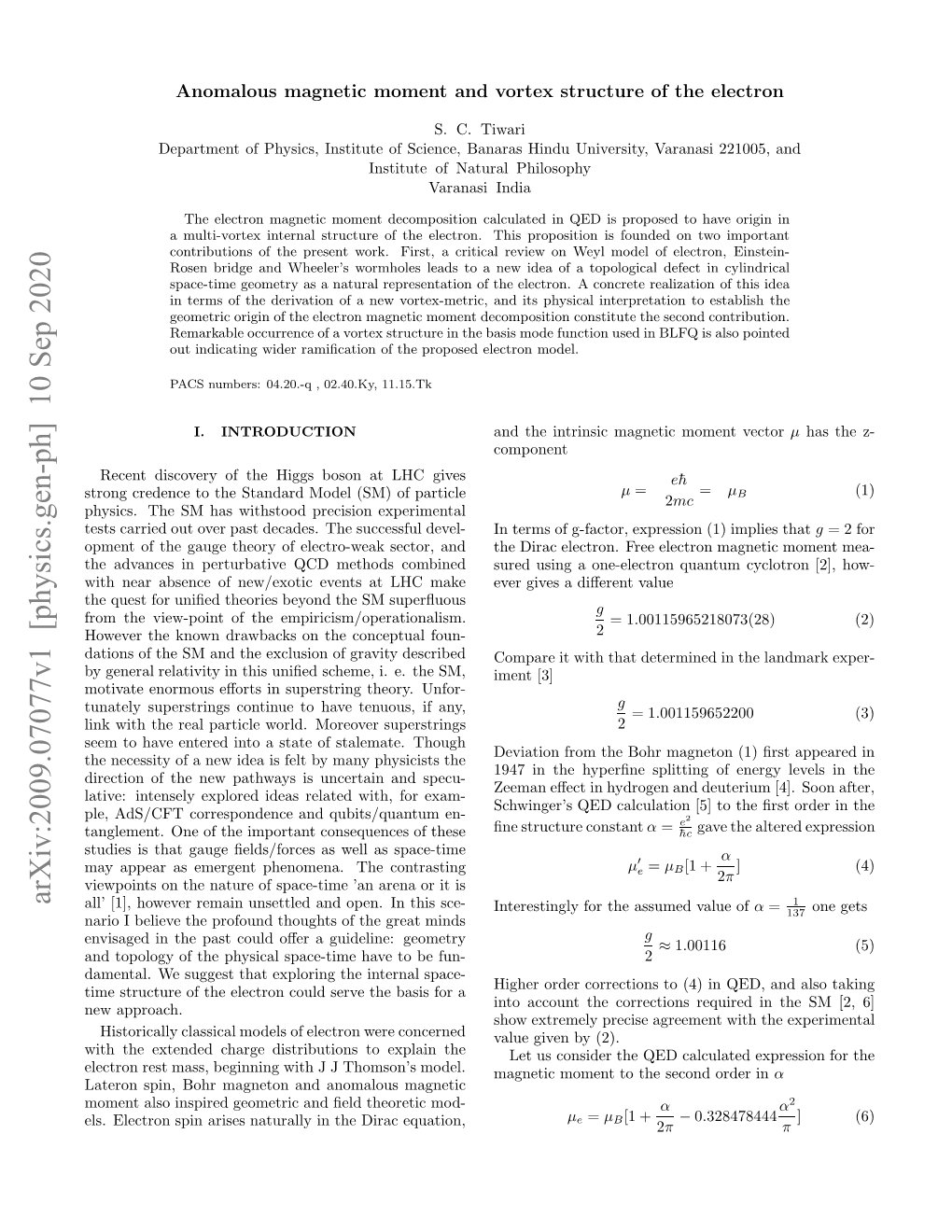 Anomalous Magnetic Moment and Vortex Structure of the Electron