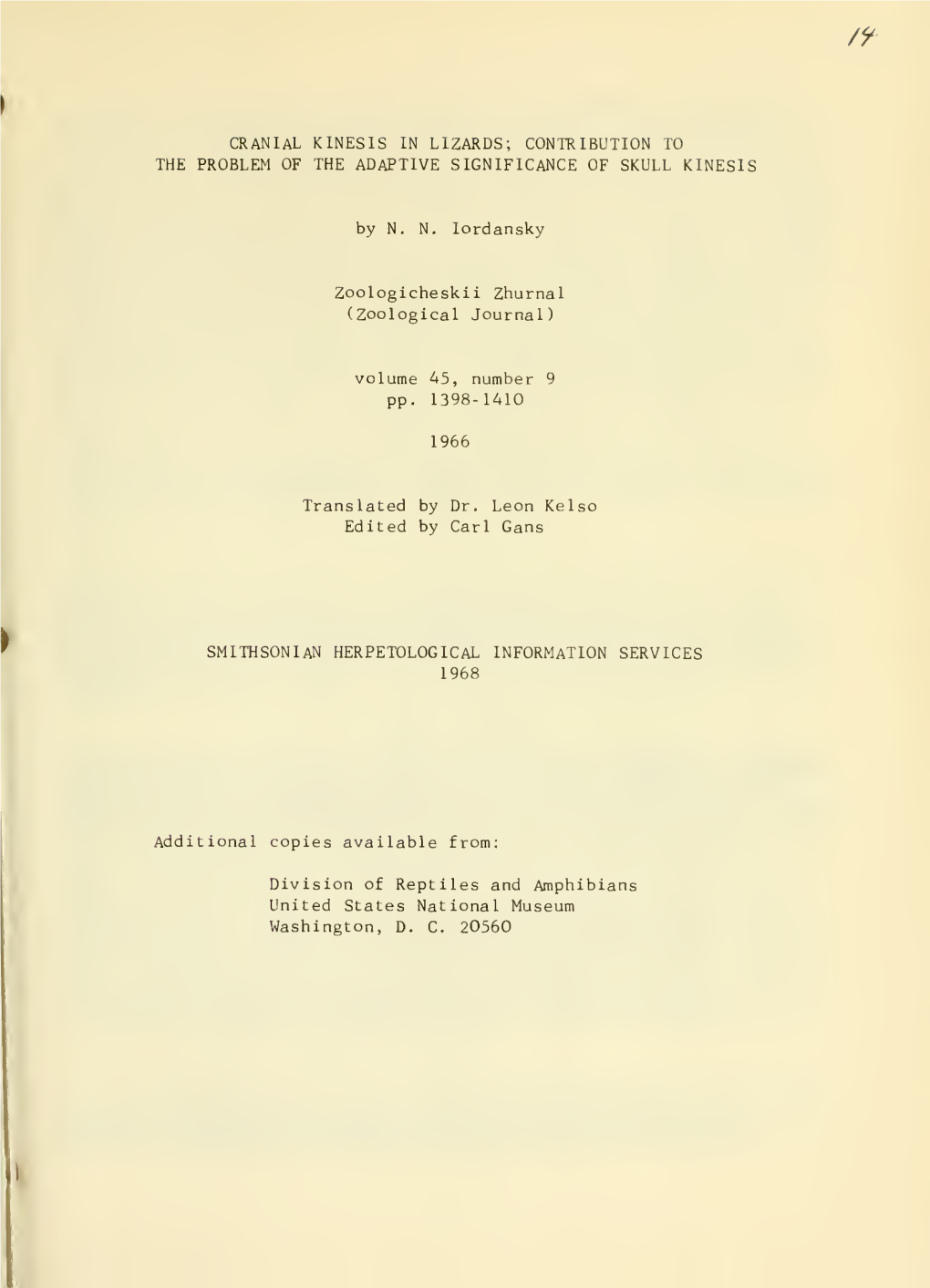 Smithsonian Herpetological Information Services 1968