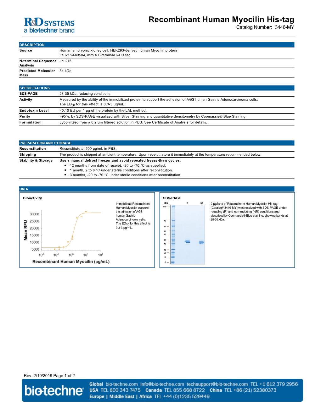 Recombinant Human Myocilin His-Tag Catalog Number: 3446-MY