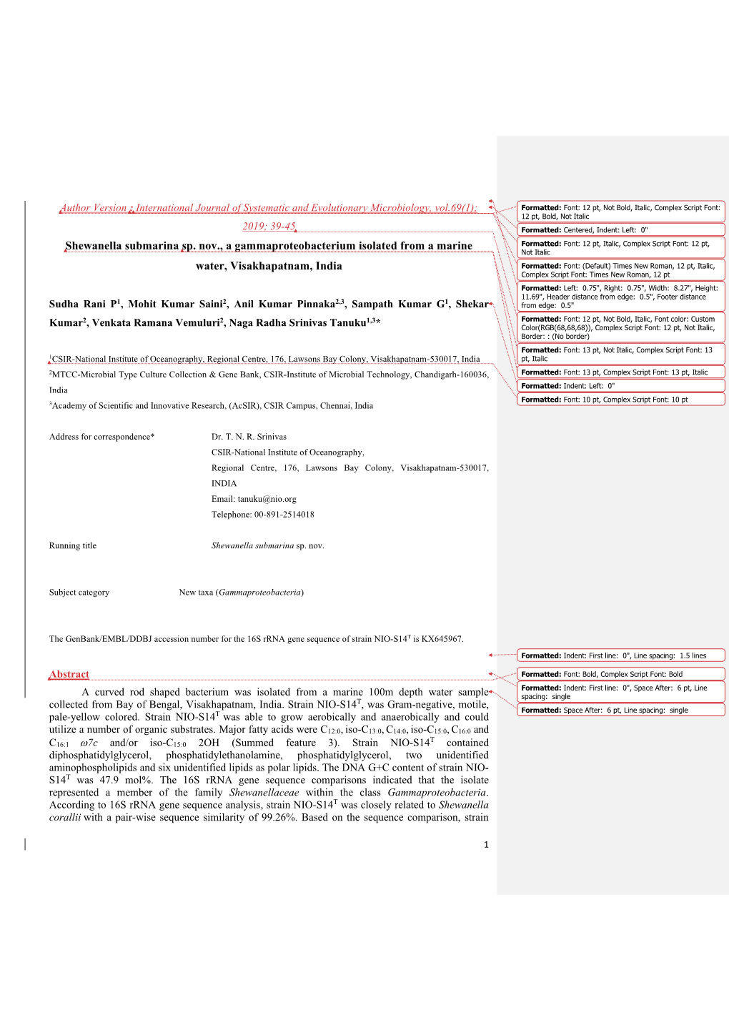 Shewanella Submarina Sp. Nov., a Gammaproteobacterium Isolated