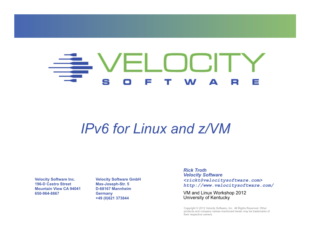 Ipv6 for Linux and Z/VM