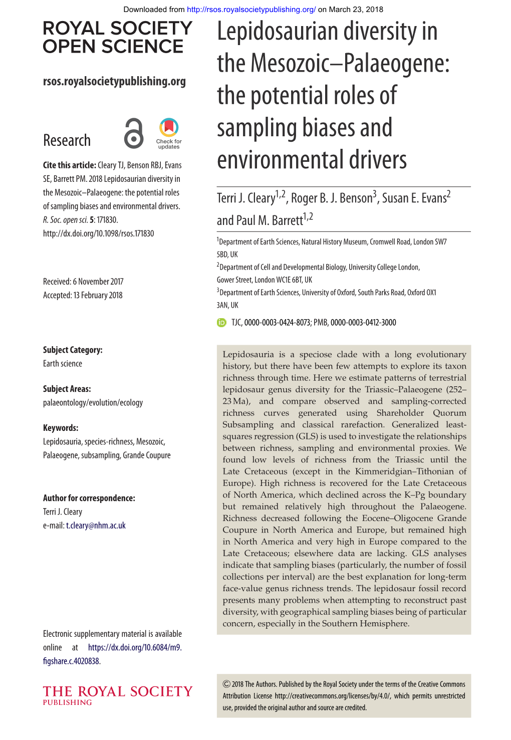 Lepidosaurian Diversity in the Mesozoic–Palaeogene: the Potential Roles Terri J