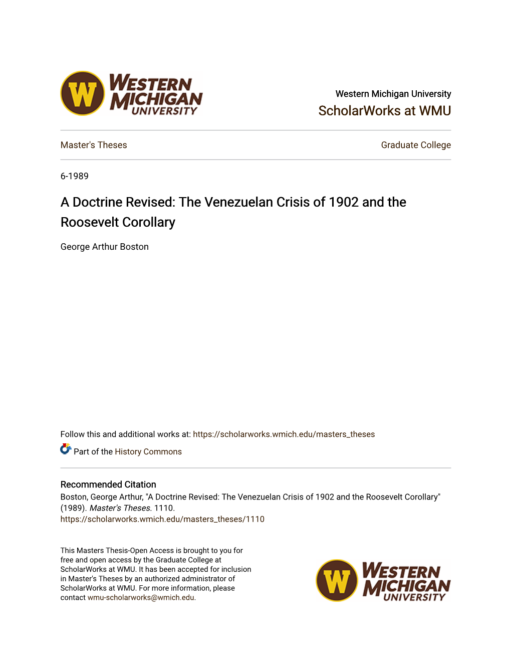 A Doctrine Revised: the Venezuelan Crisis of 1902 and the Roosevelt Corollary