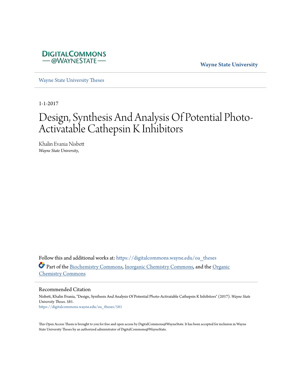 Design, Synthesis and Analysis of Potential Photo-Activatable Cathepsin K Inhibitors