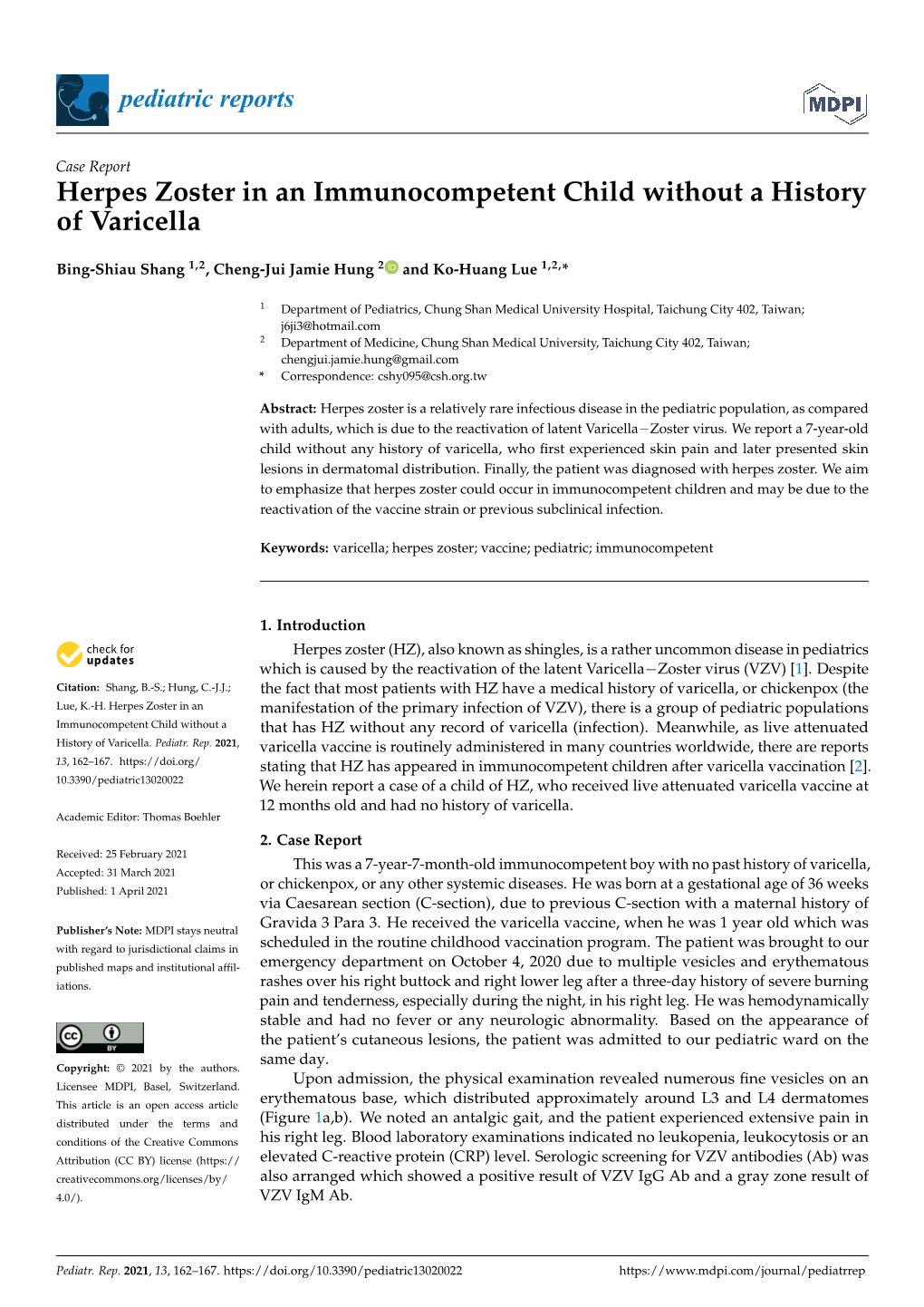 Herpes Zoster in an Immunocompetent Child Without a History of Varicella