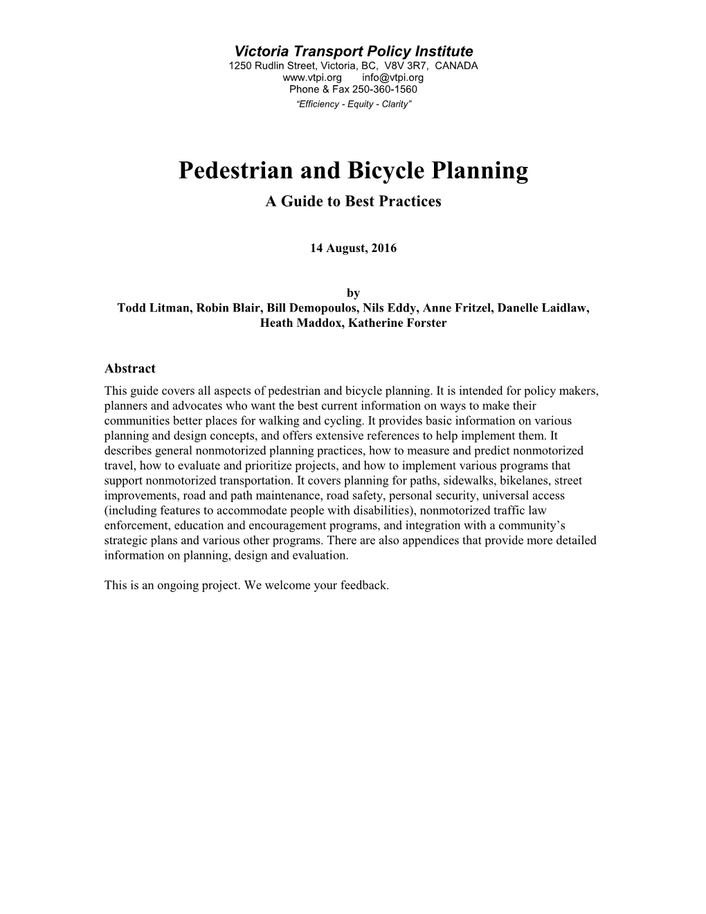 Pedestrian and Bicycle Planning a Guide to Best Practices