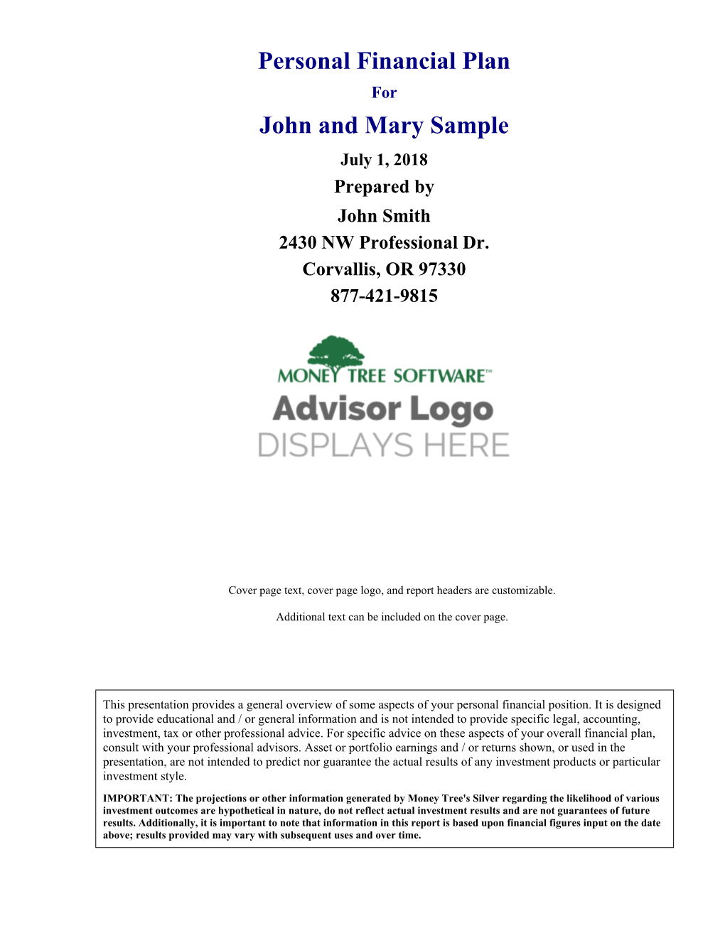 Personal Financial Plan John and Mary Sample