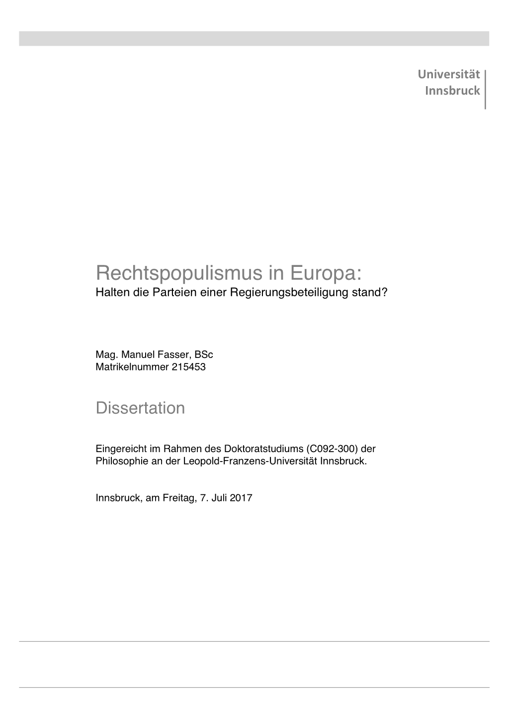 Rechtspopulismus in Europa: Halten Die Parteien Einer Regierungsbeteiligung Stand?