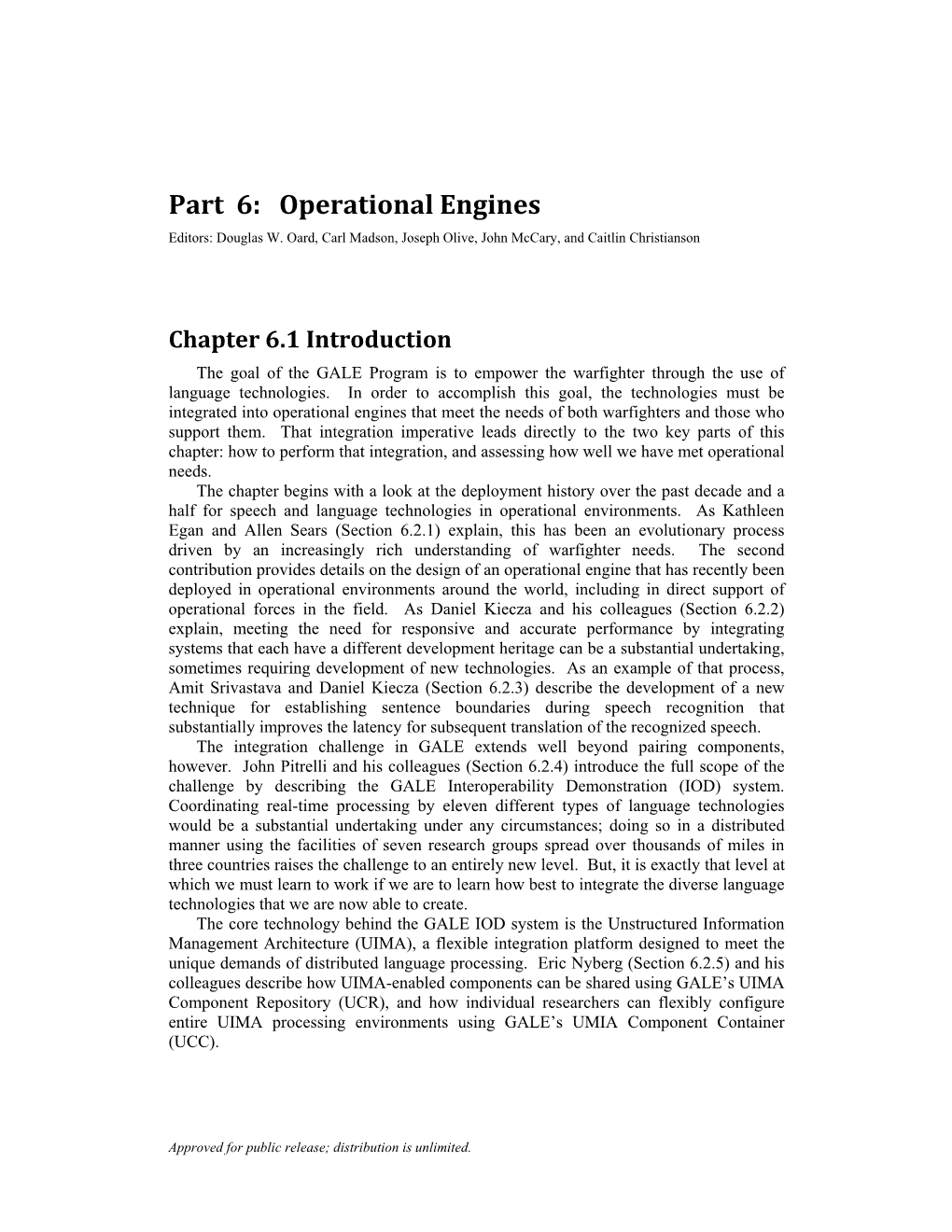 Part 6: Operational Engines Editors: Douglas W