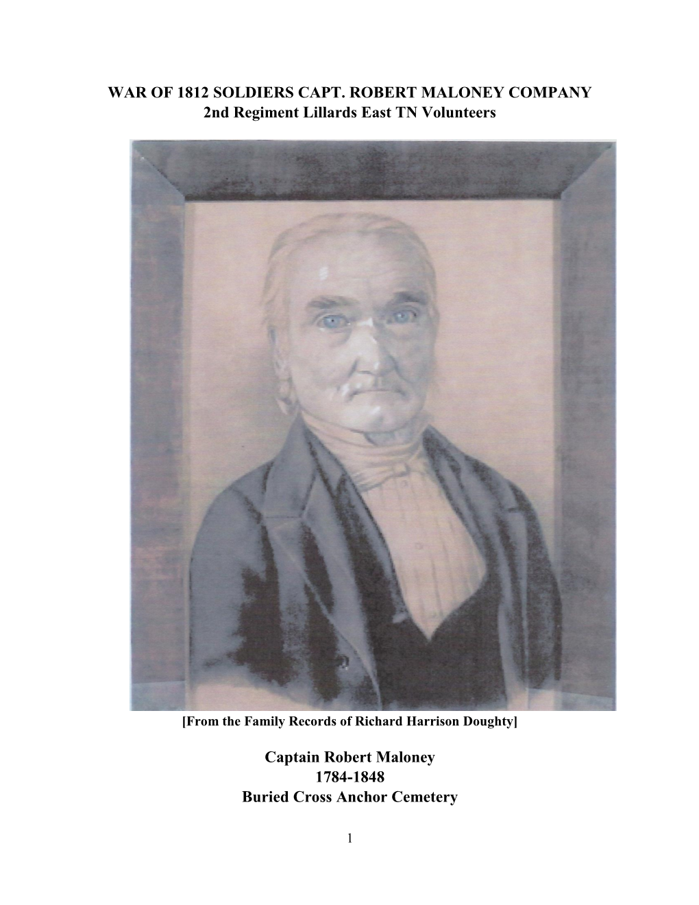 WAR of 1812 SOLDIERS CAPT. ROBERT MALONEY COMPANY 2Nd Regiment Lillards East TN Volunteers