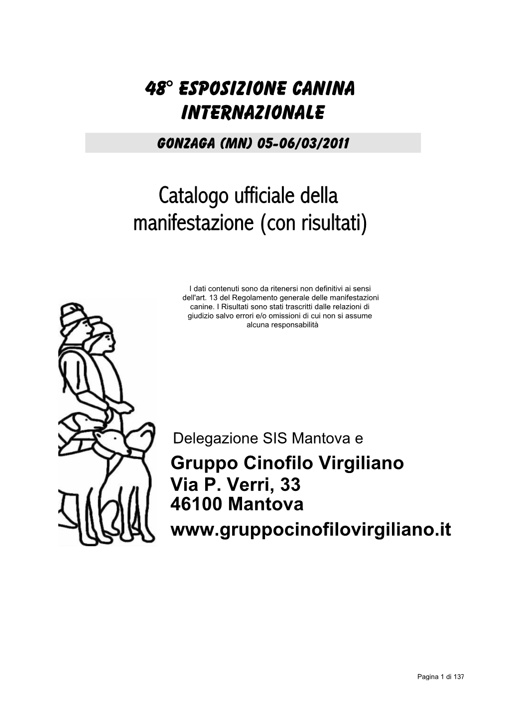 Catalogo Ufficiale Della Manifestazione (Con Risultati)