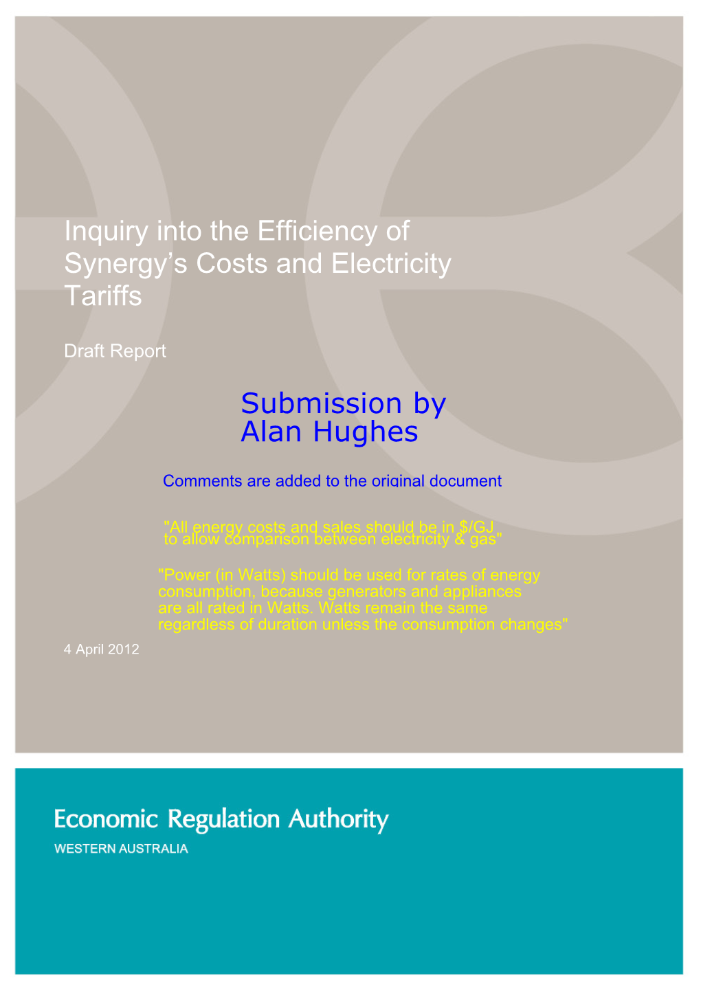 Inquiry Into the Efficiency of Synergy's Costs and Electricity Tariffs