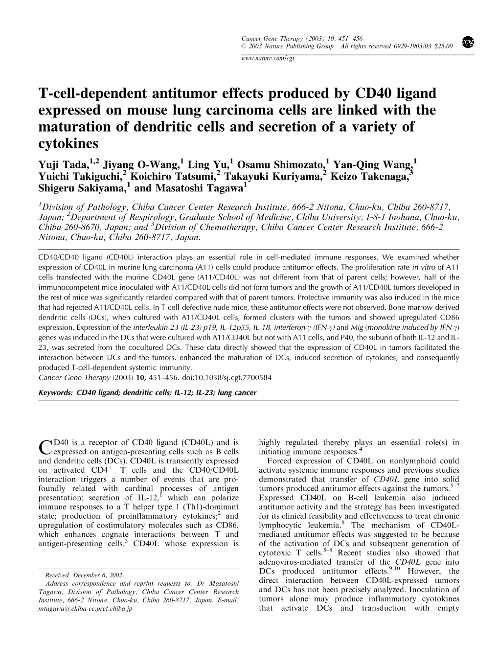 T-Cell-Dependent Antitumor Effects Produced by CD40 Ligand