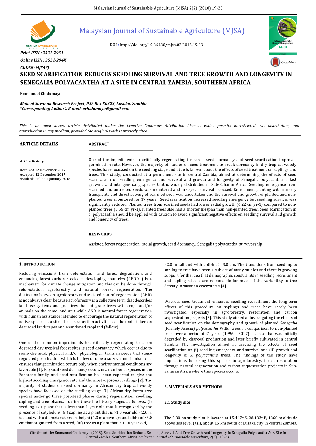 Malaysian Journal of Sustainable Agriculture (MJSA) ( ) (2018)