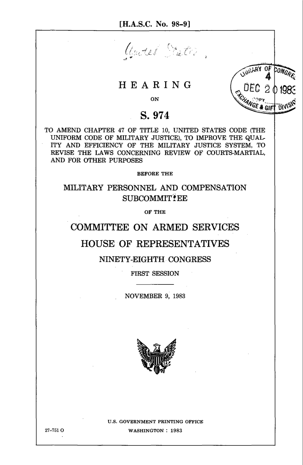 Hearing on S. 974 to Amend Chapter 47 of Titles 10. United States Code