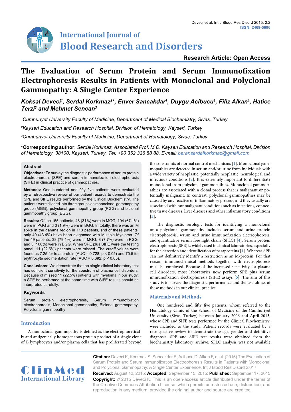 The Evaluation of Serum Protein and Serum Immunofixation