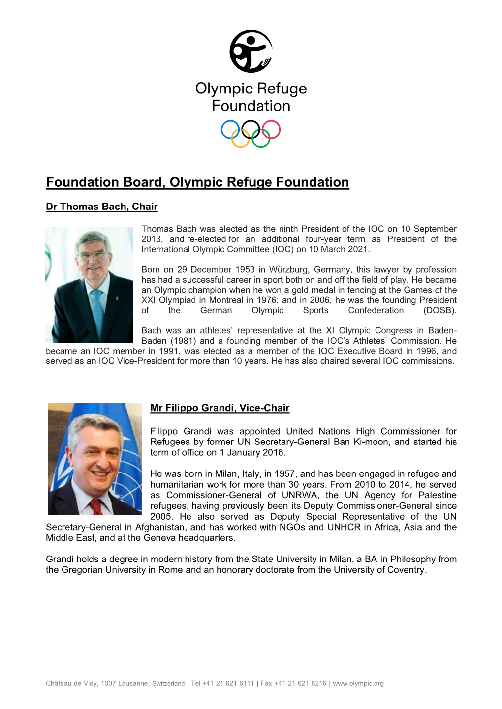 Foundation Board, Olympic Refuge Foundation