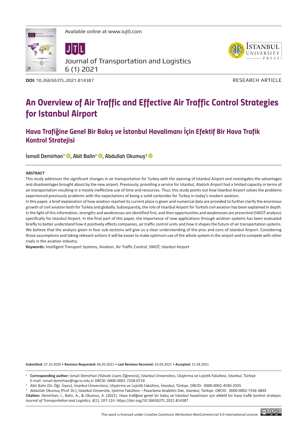 An Overview of Air Traffic and Effective Air Traffic Control Strategies for Istanbul Airport