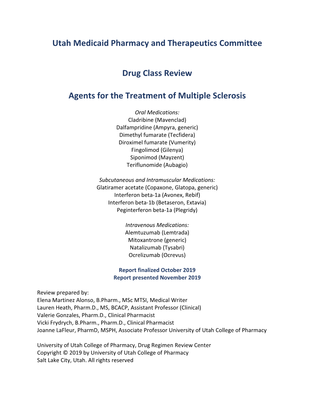 Utah Medicaid Pharmacy and Therapeutics Committee Drug