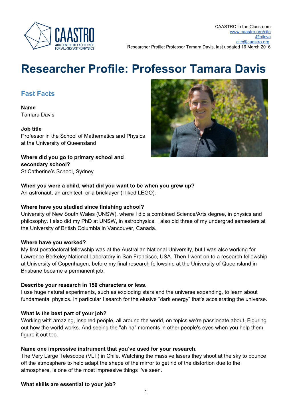 Researcher Profile: Professor Tamara Davis