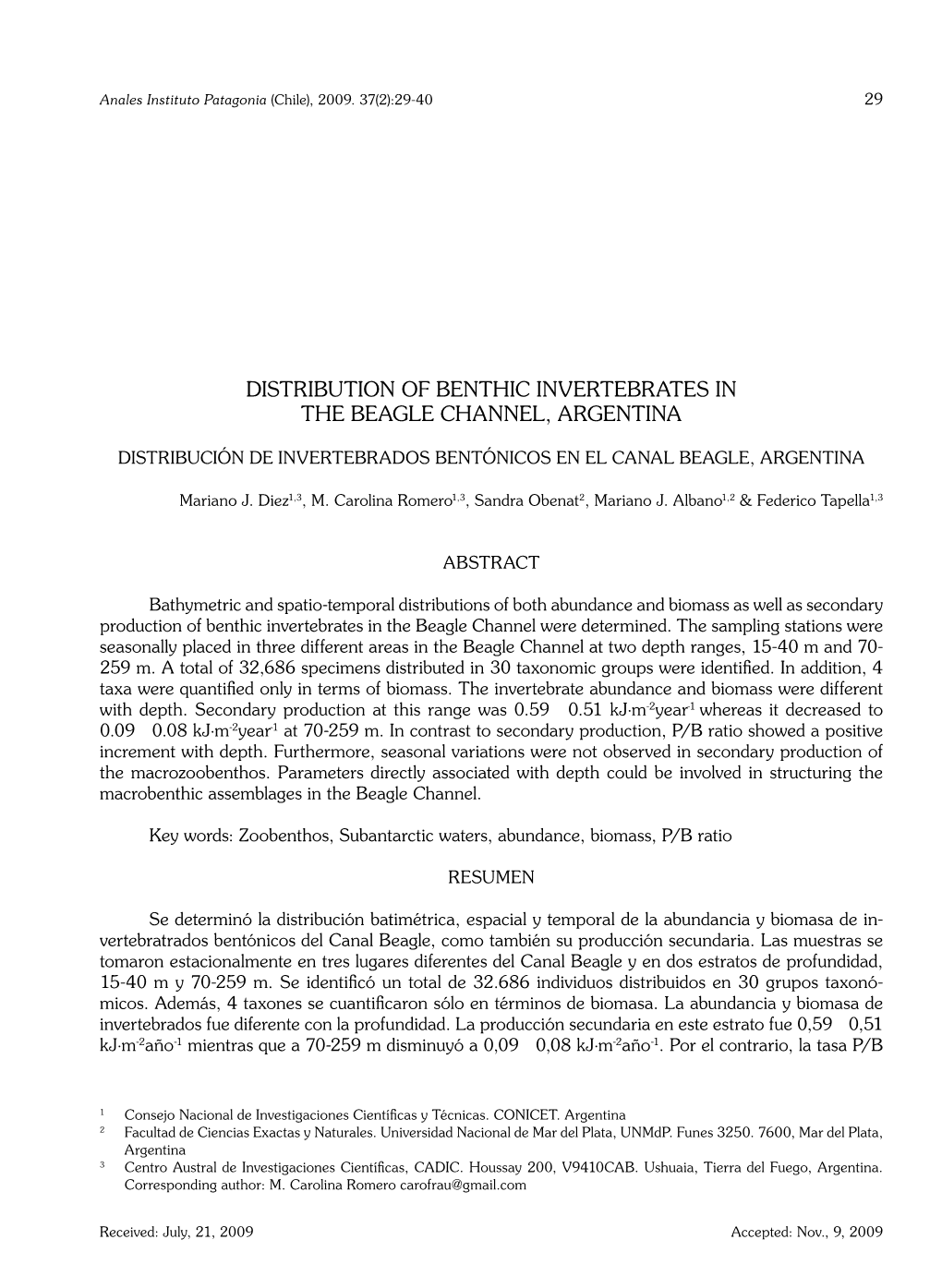 Distribution of Benthic Invertebrates in the Beagle Channel, Argentina