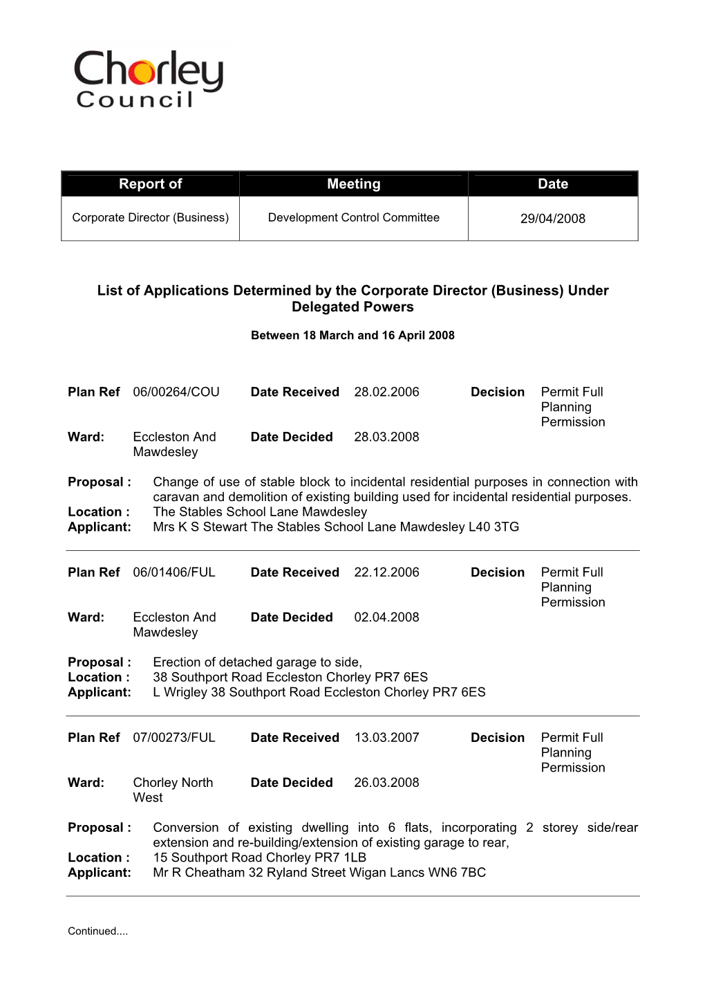 Report of Meeting Date