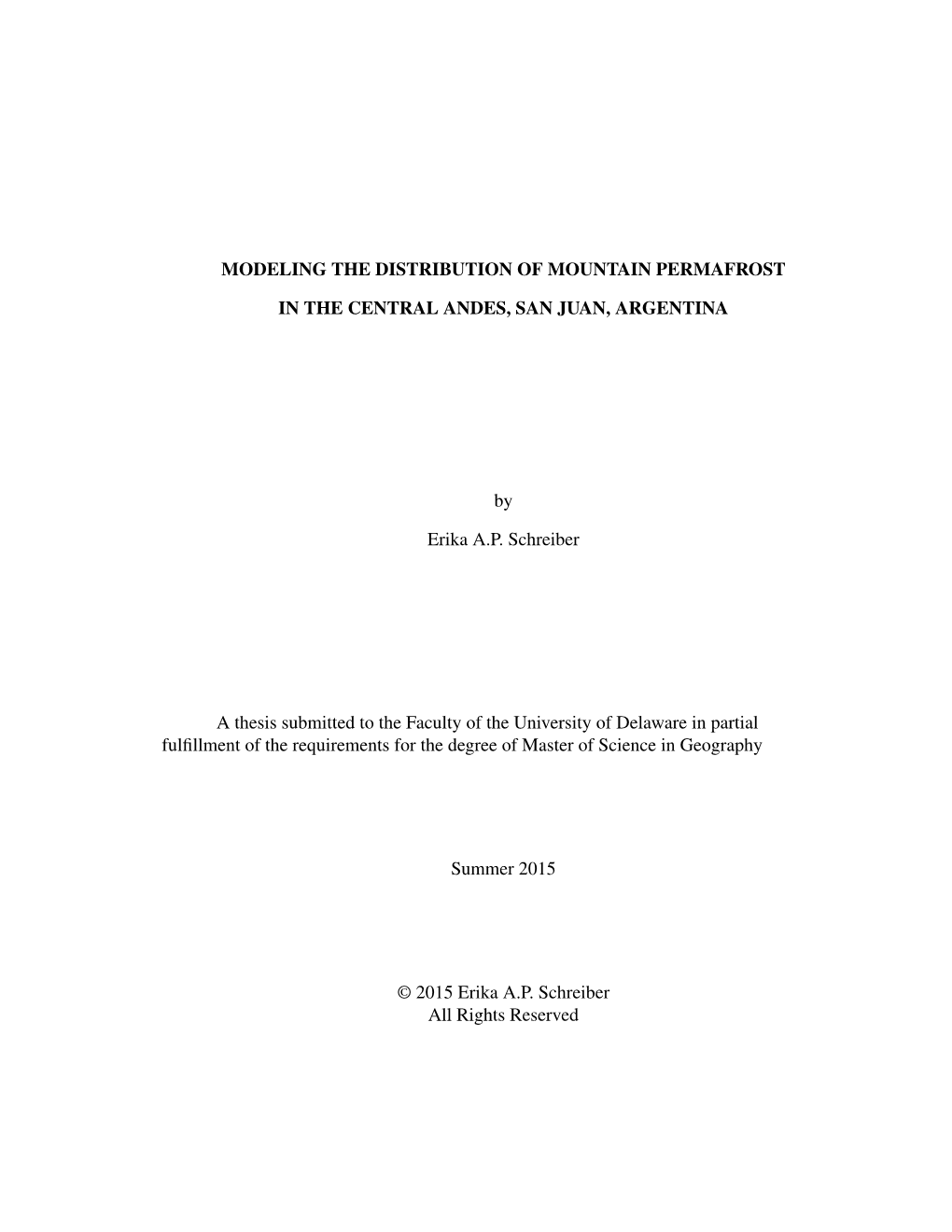 Modeling the Distribution of Mountain Permafrost in the Central Andes