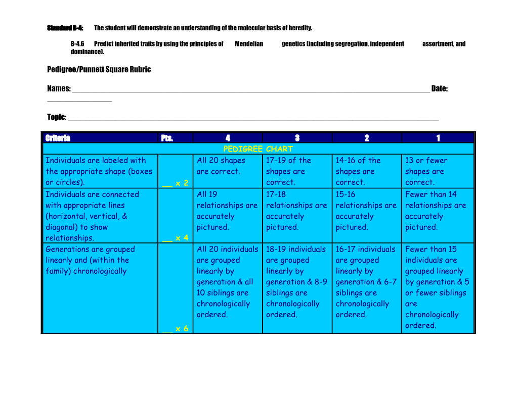 Pedigree/Punnett Square Rubric