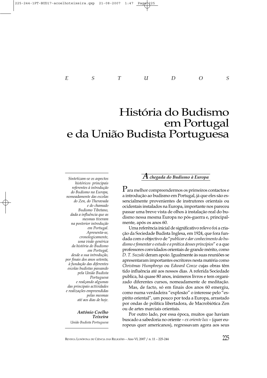História Do Budismo Em Portugal E Da União Budista Portuguesa