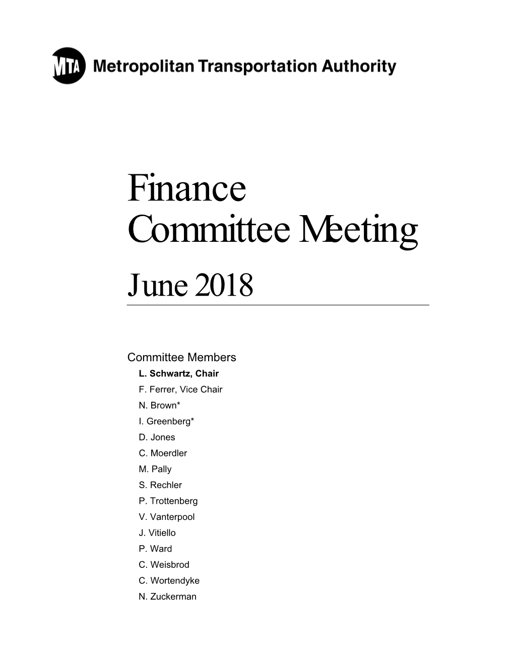 Finance Committee Meeting June 2018