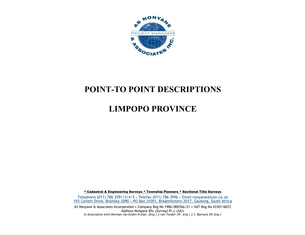 Point-To Point Descriptions Limpopo Province