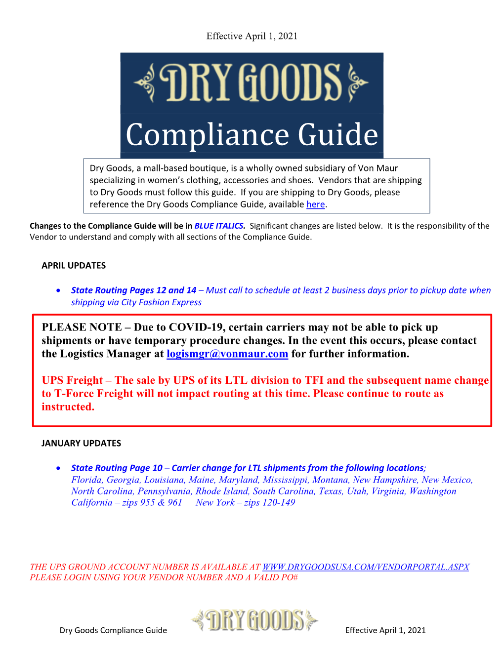 Dry Goods Compliance Guide, Effective April 1, 2021