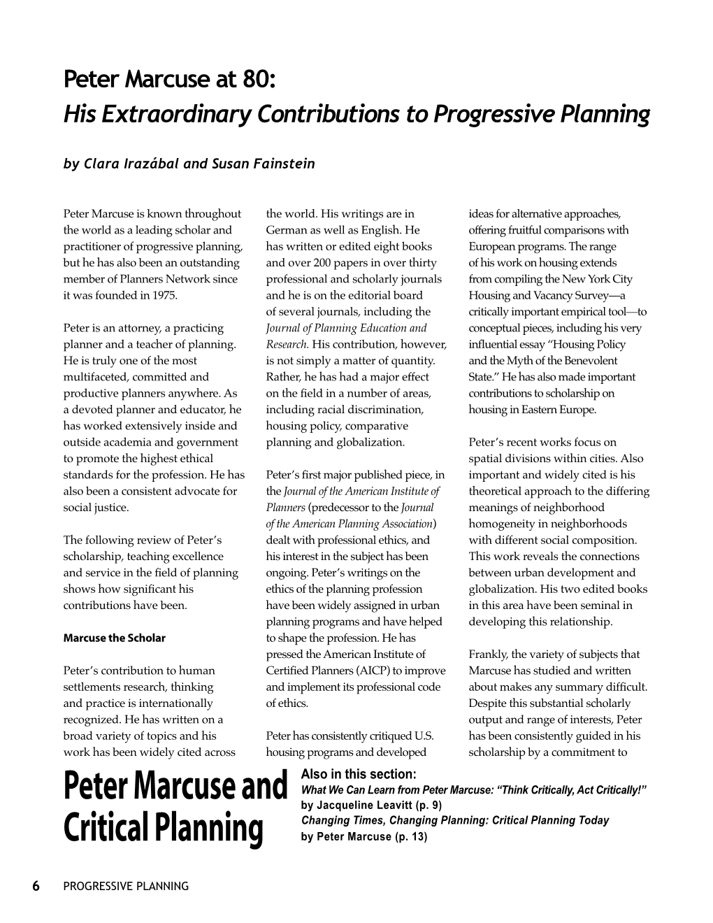 Peter Marcuse and Critical Planning