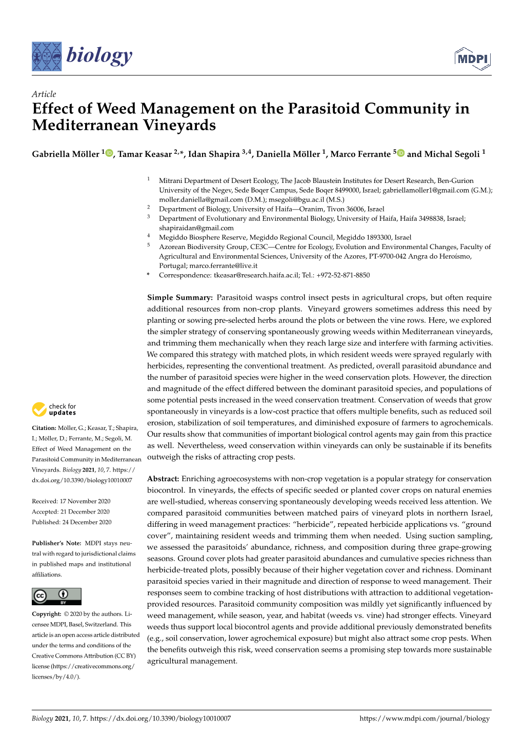 Effect of Weed Management on the Parasitoid Community in Mediterranean Vineyards