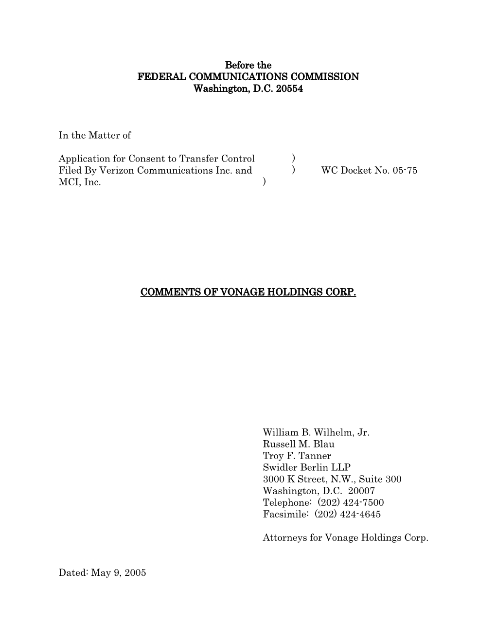 Before the FEDERAL COMMUNICATIONS COMMISSION Washington, D.C