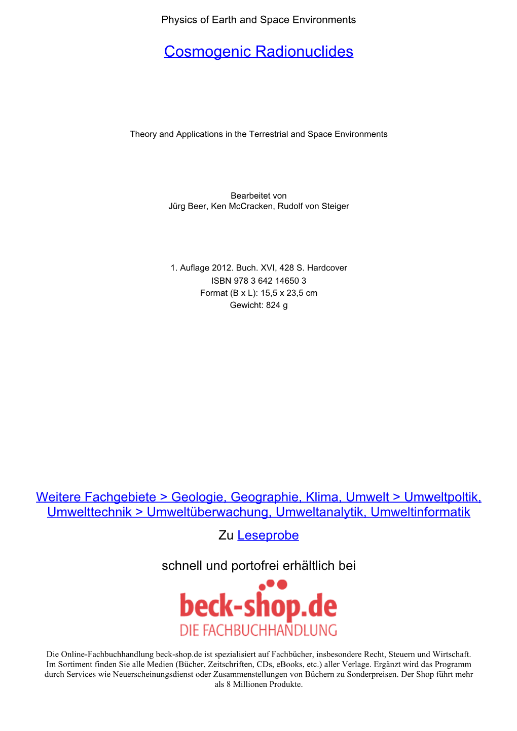 Cosmogenic Radionuclides