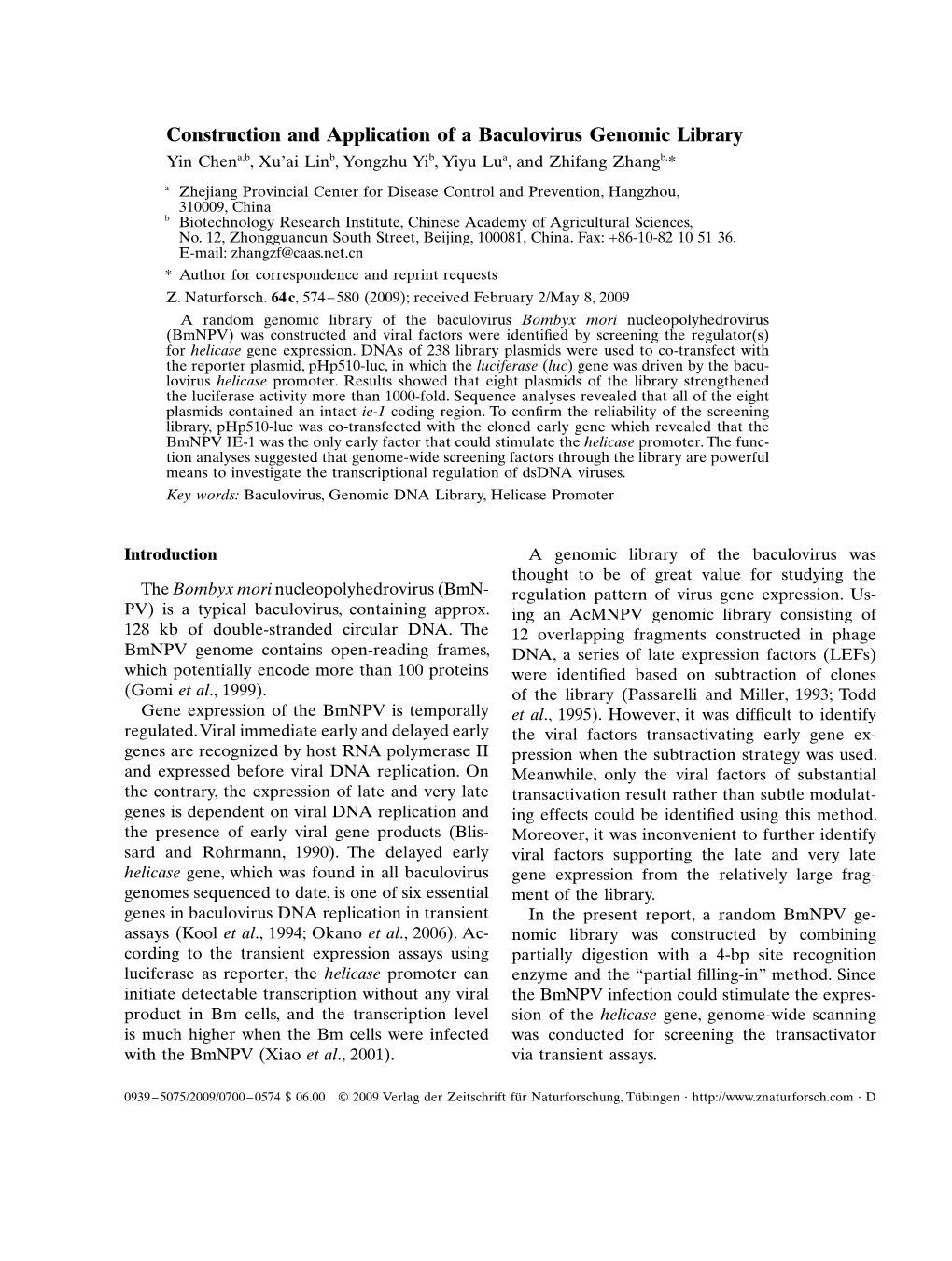 Construction and Application of a Baculovirus Genomic Library