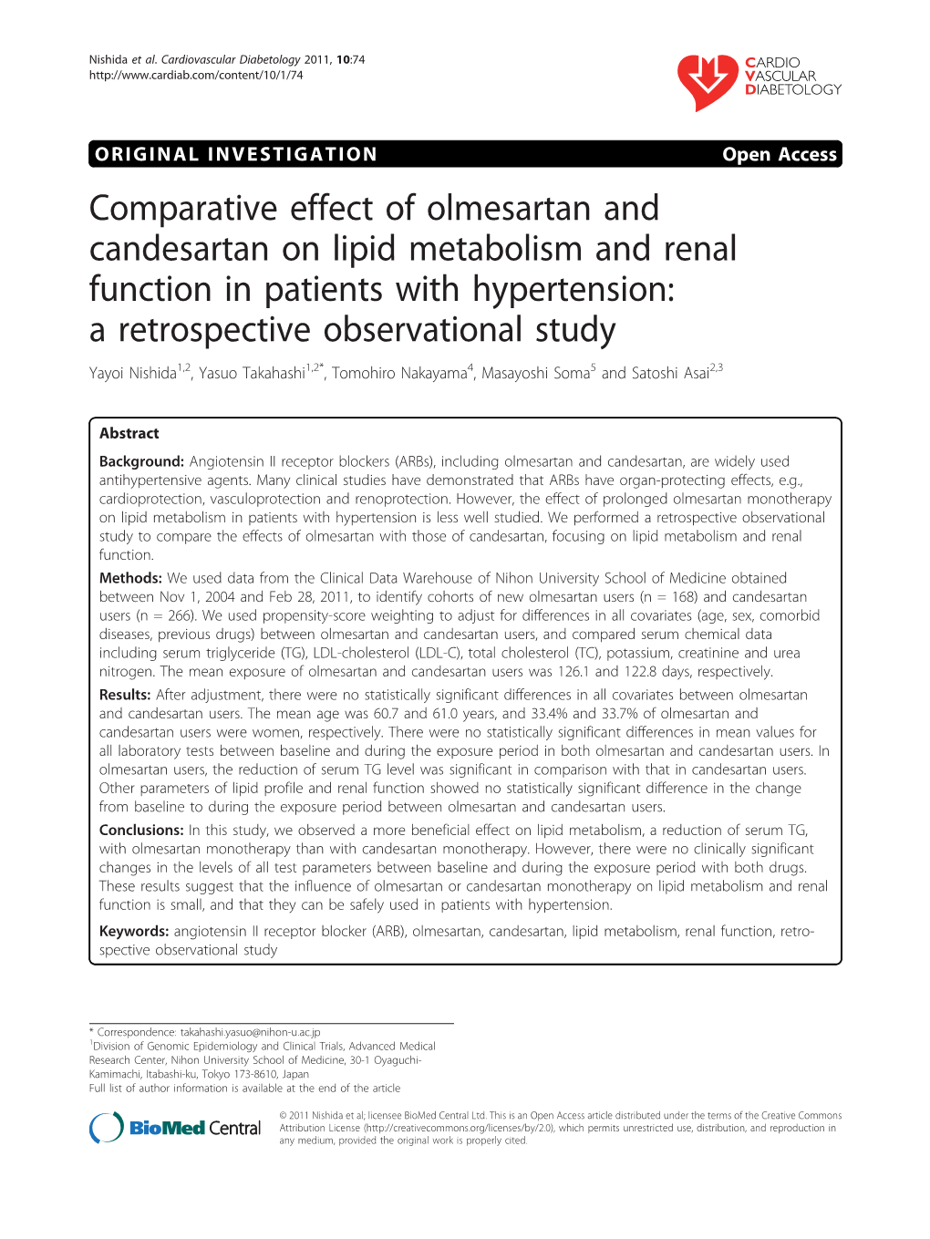 Comparative Effect of Olmesartan and Candesartan on Lipid Metabolism