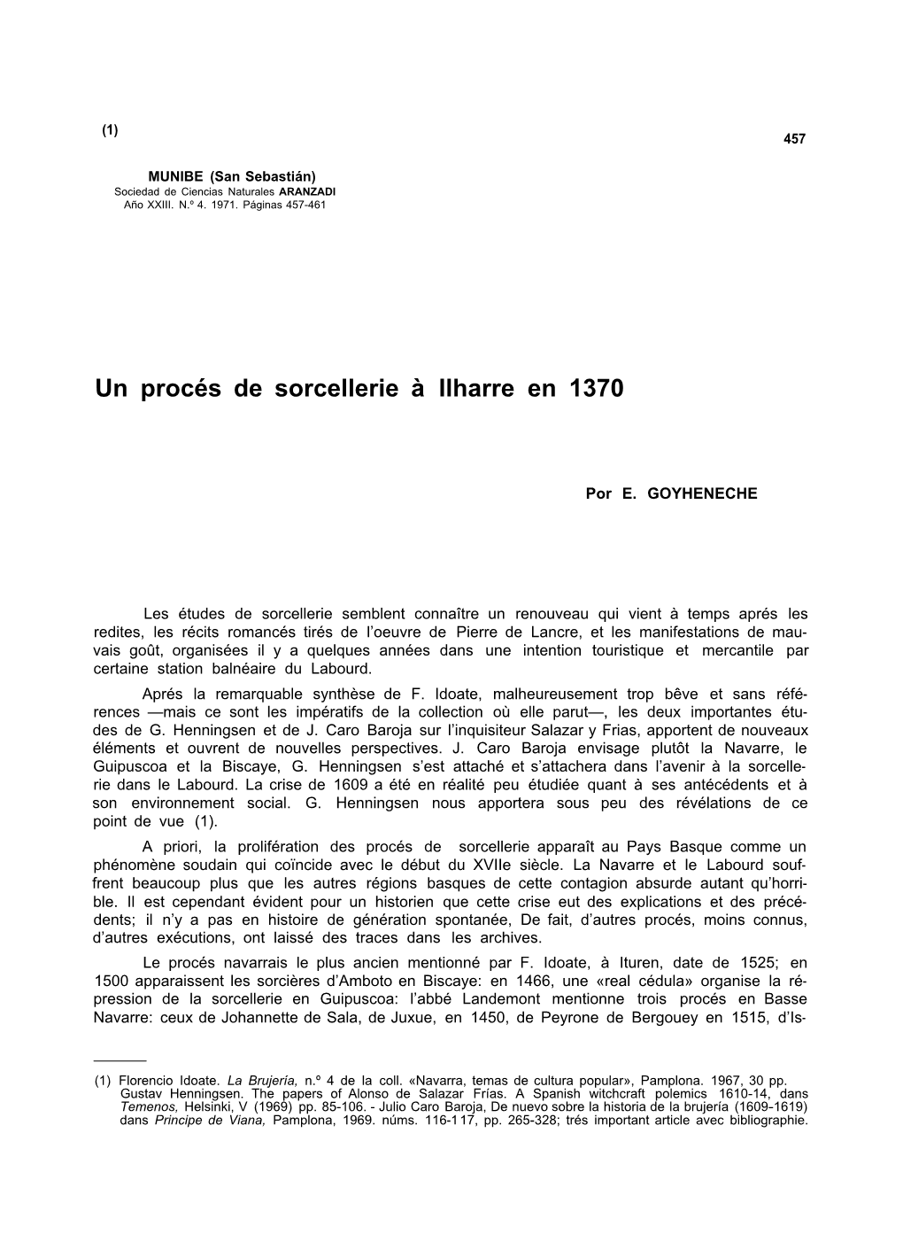 Un Procés De Sorcellerie À Ilharre En 1370