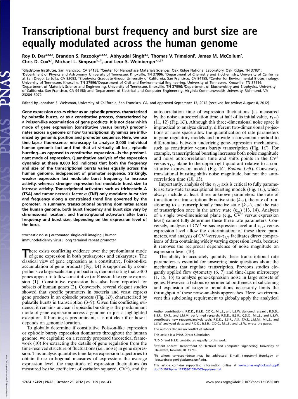 Transcriptional Burst Frequency and Burst Size Are Equally Modulated Across the Human Genome