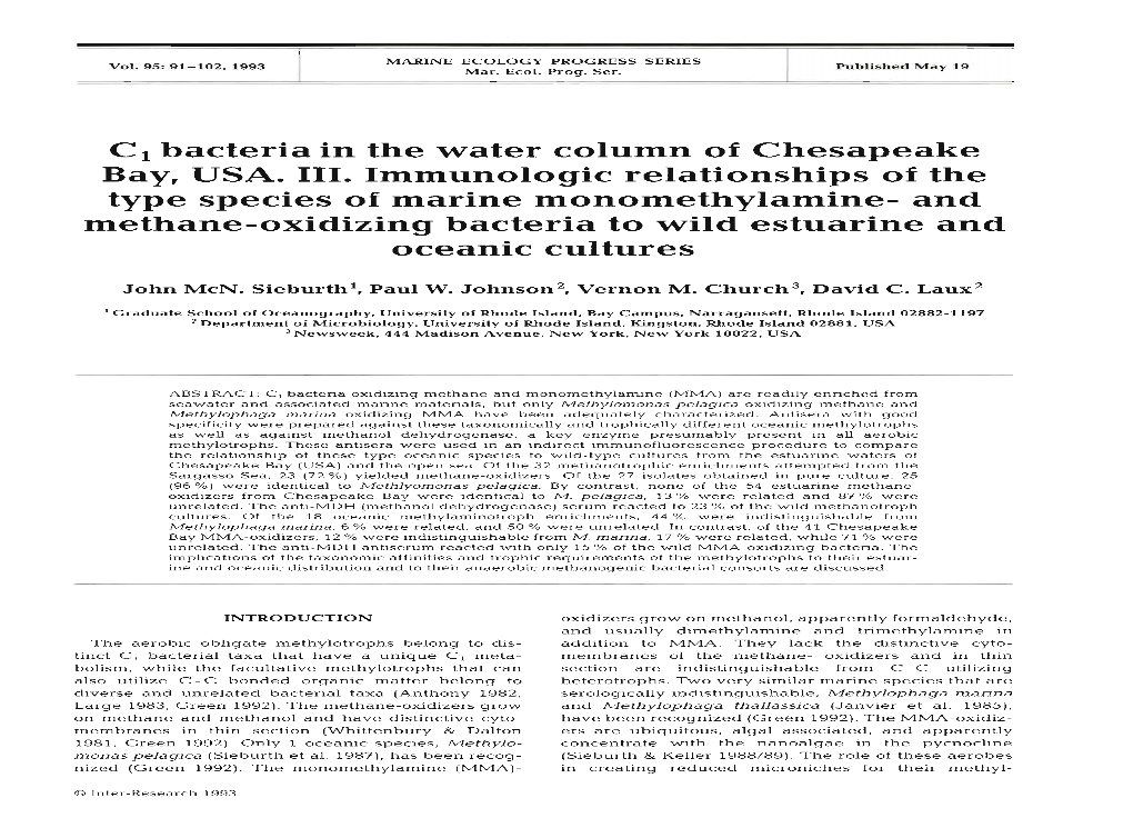 C , Bacteria in the Water Column of Chesapeake Bay, USA. 111