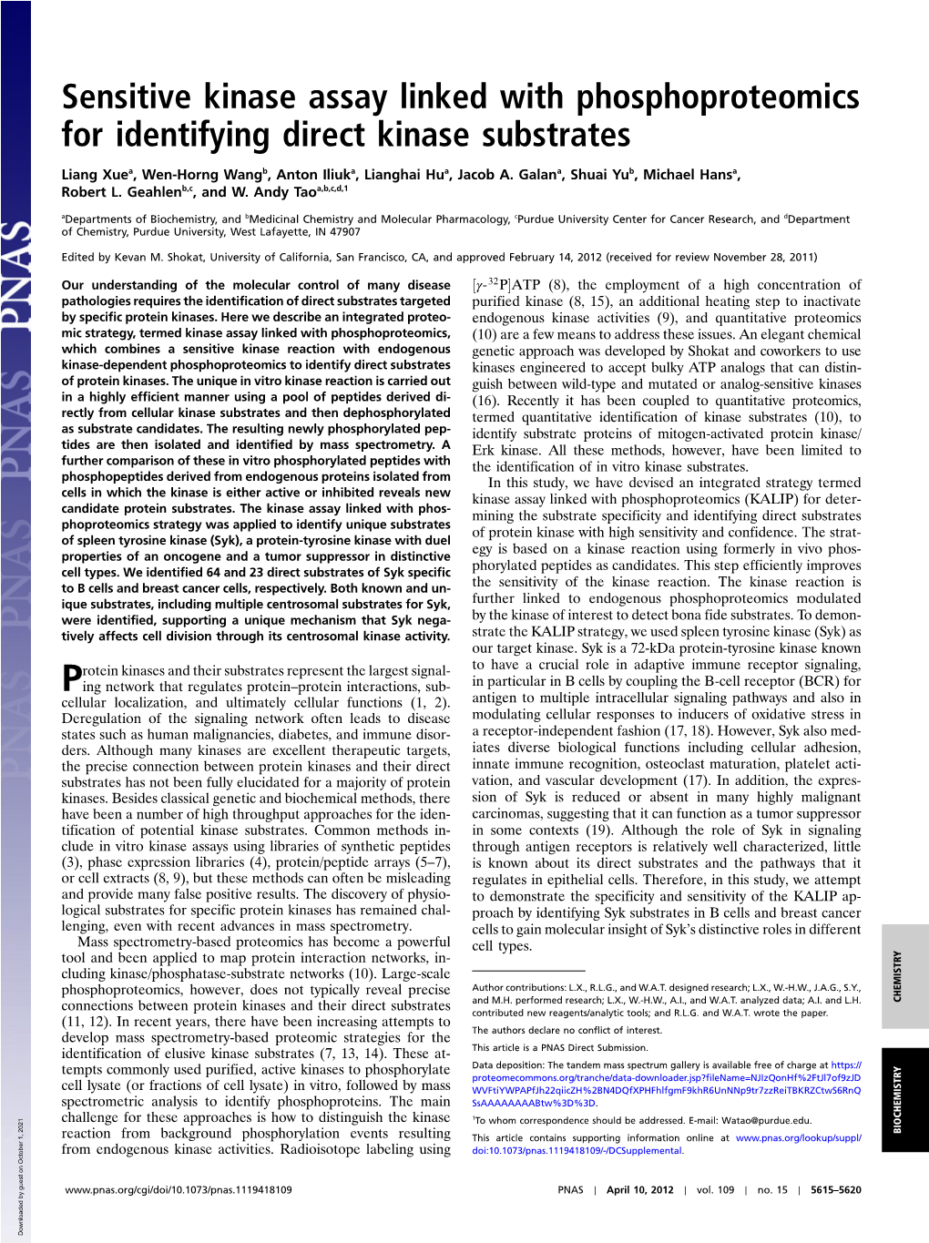 Sensitive Kinase Assay Linked with Phosphoproteomics for Identifying Direct Kinase Substrates