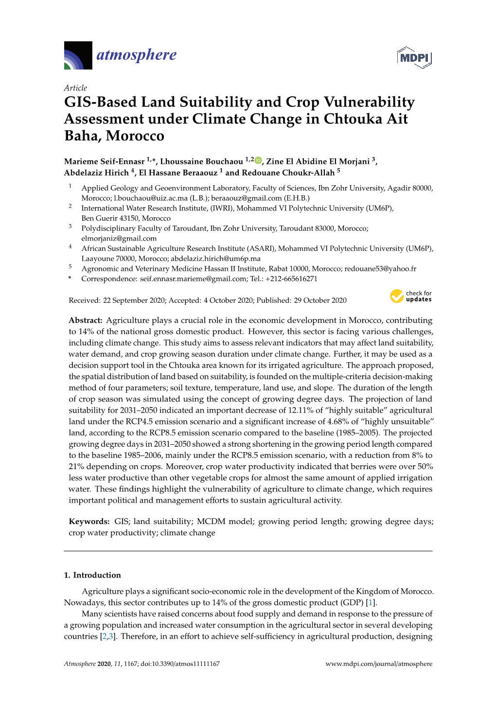 GIS-Based Land Suitability and Crop Vulnerability Assessment Under Climate Change in Chtouka Ait Baha, Morocco