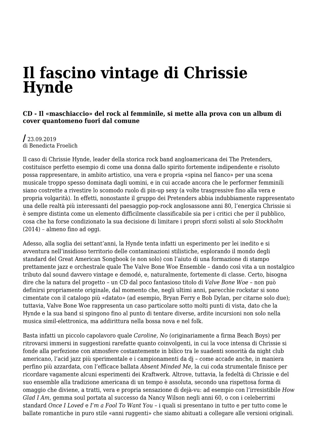 Settimanale Di Migros Ticino Il Fascino Vintage Di Chrissie Hynde