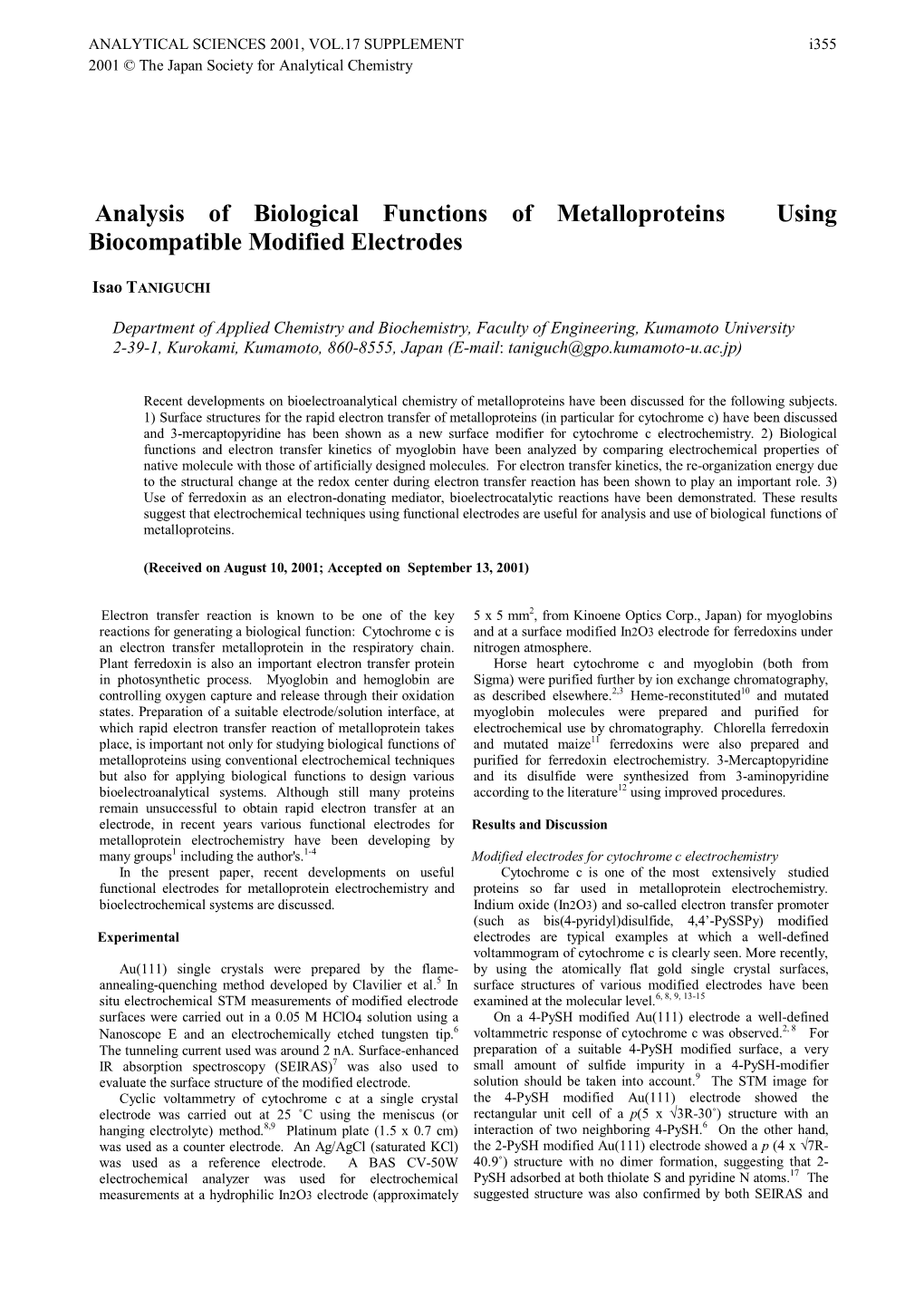 Analysis of Biological Functions of Metalloproteins Using Biocompatible Modified Electrodes