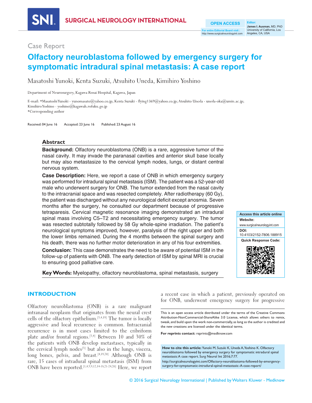 Olfactory Neuroblastoma Followed By